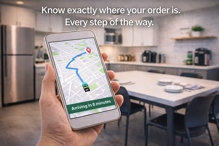 GPS tracking on a phone showing order arrival time